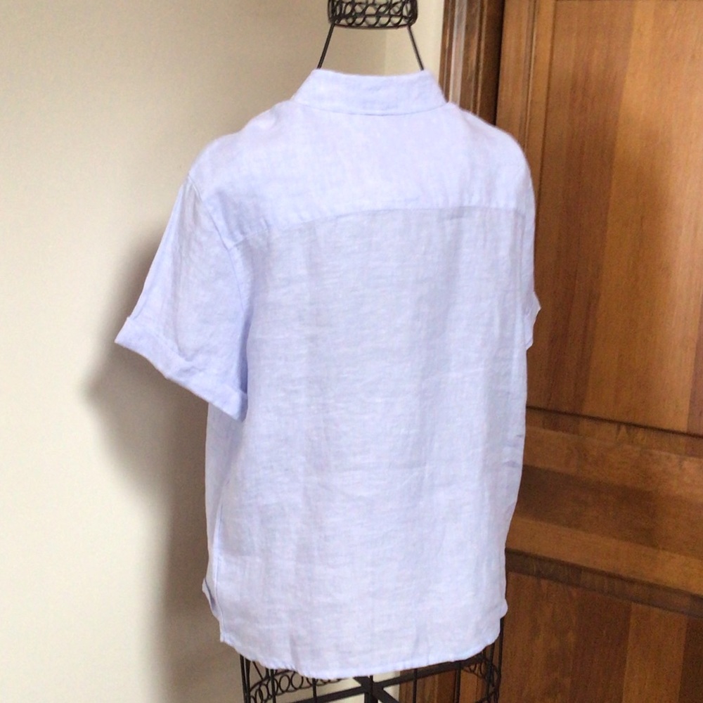 Tahari Baby Blue Short Sleeve linen Shirt, New, Size XS - Picture 3 of 5